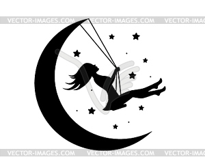 Beautiful girl on the crescent - vector image