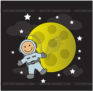 Милый ребенок космонавт и луна - клипарт в векторном виде