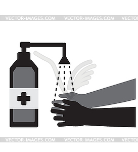 Two hands and a bottle of antiseptic to fight the virus - vector image