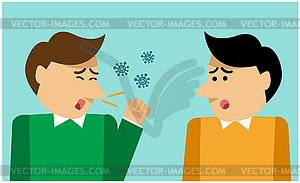 Man coughs and love afraid of the virus - vector clip art