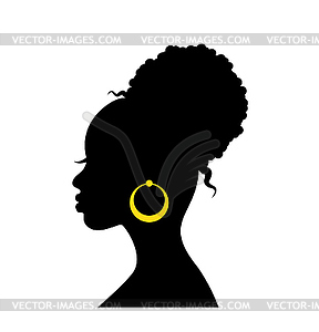 Black silhouette of the head of an african woman - vector clip art