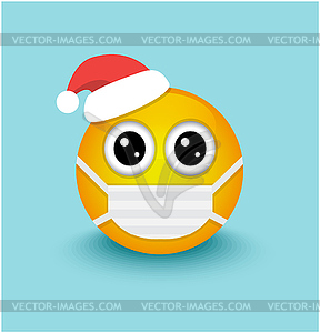 Emoticon in santa claus hat and mask afraid - vector clipart