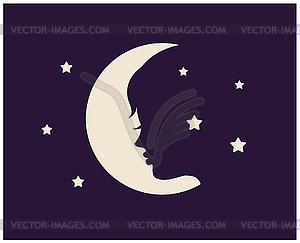 Woman face against the background of the moon - vector image