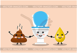 Cute funny turd, piss and toilet - vector clipart