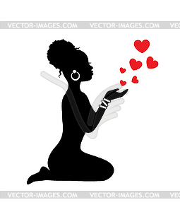 African woman sending hearts - vector image