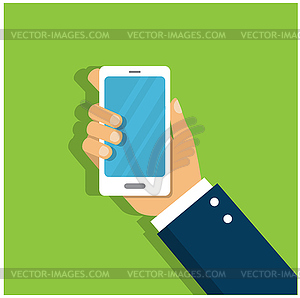 Human hand holding phone - royalty-free vector clipart