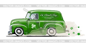 Ретро мультяшный фургон Святого Патрика - векторизованное изображение