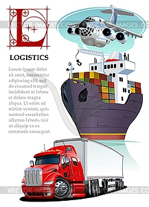 Set of cartoon cargo transport. Logistics mockup - vector clip art