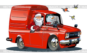 Cartoon retro New Year`s van - vector clipart