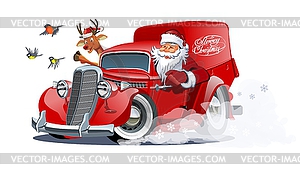 Cartoon retro Christmas van - vector clipart / vector image