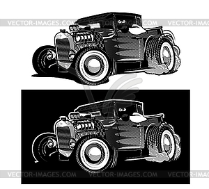 Cartoon retro hot rod black and white - vector clipart