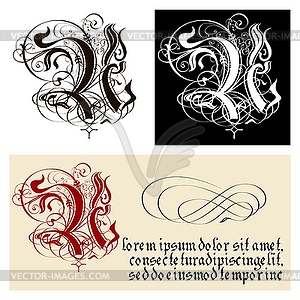 Decorative Gothic Letter U. Uncial Fraktur - vector clipart