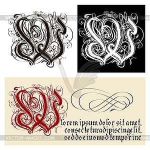 Decorative Gothic Letter W. Uncial Fraktur - royalty-free vector image