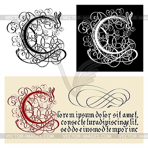 Decorative Gothic Letter C. Uncial Fraktur - stock vector clipart