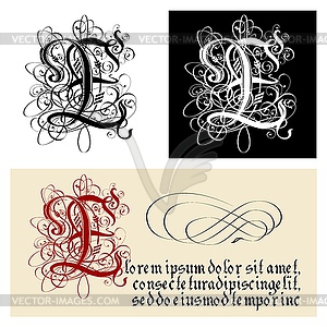 Decorative Gothic Letter E. Uncial Fraktur - vector clipart