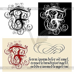 Decorative Gothic Letter F. Uncial Fraktur - vector clip art