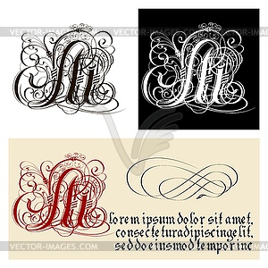 Decorative Gothic Letter M. Uncial Fraktur - vector clipart