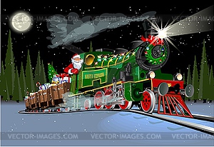 Christmas card with cartoon Santa Express - vector clip art