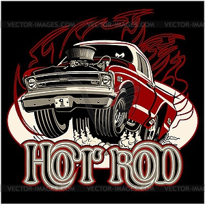 Cartoon retro hot rod with vintage lettering poster - vector clipart