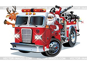 Cartoon Christmas firetruck - vector clipart