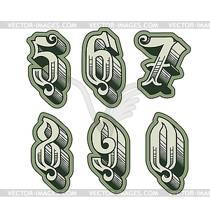 Decorative original alphabet numbers font - vector image