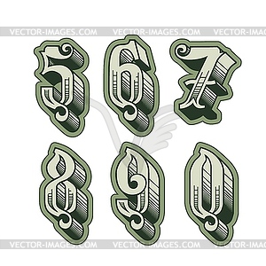 Decorative original alphabet numbers font - vector image