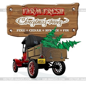 Farm Fresh Christmas Trees retro poster - vector clip art