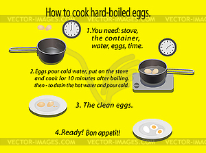 How to cook hard-boiled eggs - vector image