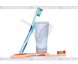 Toothpaste and two toothbrushes - vector image