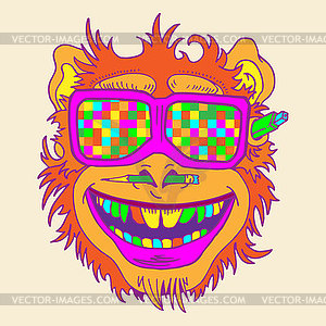 A funny monkey face colored glasses - vector clip art