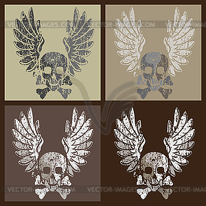 Skull and wings in grunge style - vector image