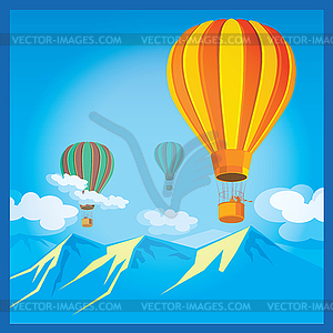 Air Balloons over mountains - vector clipart