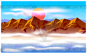 Peaks in haze and clouds - vector clip art