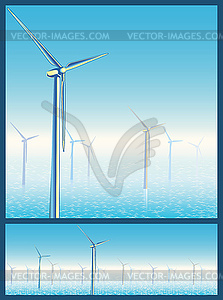 Wind turbines in sea - vector clipart