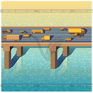 Bridge with cars - vector EPS clipart