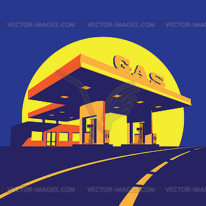 Modern petrol station at night - vector clipart