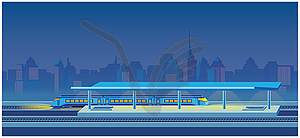 Night train station - vector image