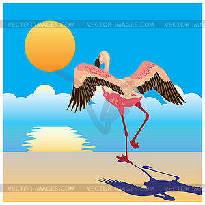 Фламинго на берегу - векторный клипарт / векторное изображение