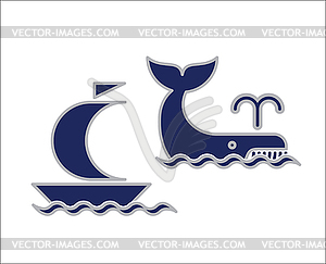 Whale and yacht - vector image