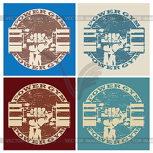 Dumbbell in strong hand in vintage style - vector clipart