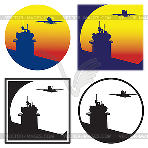 Control tower at sunset - vector EPS clipart