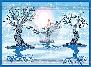 Зимний лес - изображение в векторе