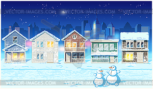 Winter suburb at night - vector image