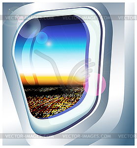 View of plane window over city - vector image