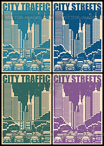 City streets retro posters - vector clip art