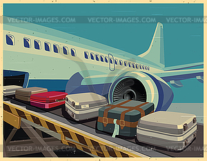 Civilian aircraft and baggage old poster - vector clip art