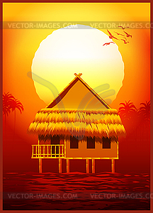 Bungalow at sunset - vector clipart