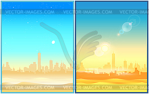 Desert morning and afternoon - vector image