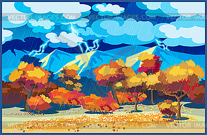 Autumn forest in storm - vector clipart