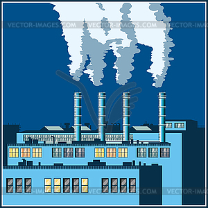 Old factory at night - vector EPS clipart